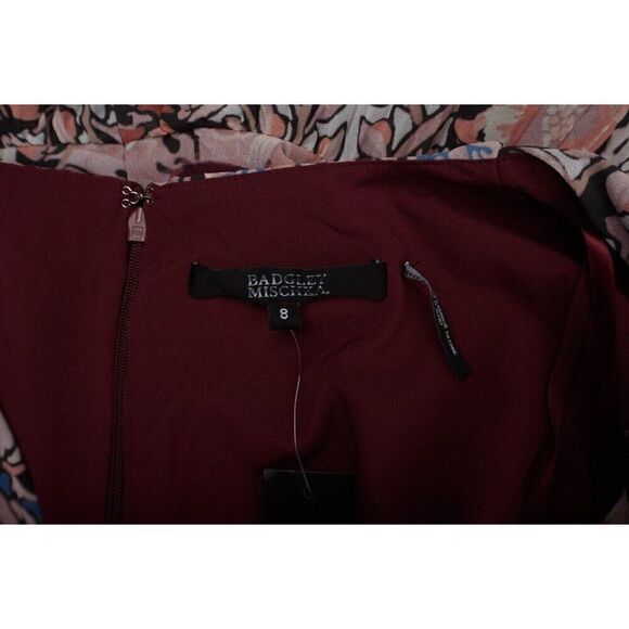 Badgley Mischka Womens Pleated Maxi Dress Sz 8 Multi-Color Pink Red Floral NWT - Picture 6 of 6